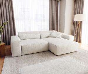 DELIFE Rohová pohovka Sirpio XL 270x170 cm bouclé bielo-krémová ležadlo variabilné s taburetom