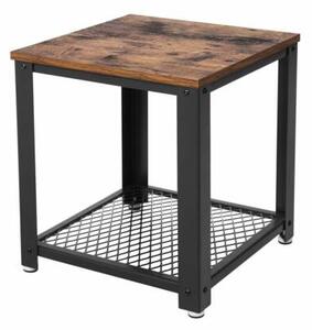 Malý príručný stolík s mriežkovanou policou 45x45x55 cm, vintage hnedý, čierny
