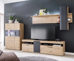 DELIFE Skriňa Farum 90 x 130 cm dubový vzhľad sklenená vitrína 3 dvierka