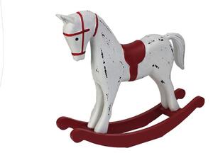 Vianočná dekorácia hojdací koník vintage bielo červený 26,5x6,5x23cm
