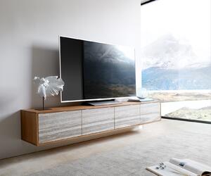 DELIFE TV stolík Kleo 200 cm akácia prírodná 4 dvierka závesný