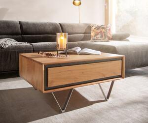 DELIFE Konferenčný stolík Stonegrace 80x60 cm akácia prírodná 2 zásuvky kamenná dyha