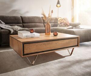 DELIFE Konferenčný stolík Stonegrace 115x60 cm akácia prírodná 2 zásuvky kamenná dyha