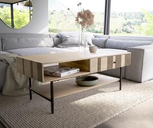 DELIFE Konferenčný stolík Nereos 130x60 cm mango white wash kov čierna