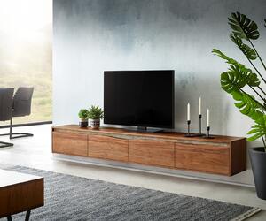DELIFE TV stolík Stonegrace 220 cm akácia hnedá hrana z masívu 4 dvierka závesný