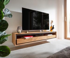 DELIFE TV stolík Stonegrace 175 cm akácia prírodná 1 priehradka 3 zásuvky kamenná dyha závesný