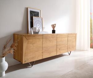 DELIFE Komoda Kayu 200x40x70 cm akácia prírodná 4 dvierka podstava v tvare V