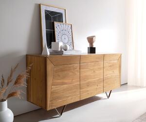 DELIFE Komoda Kayu 145x40x70 cm akácia prírodná 3 dvierka podstava v tvare V