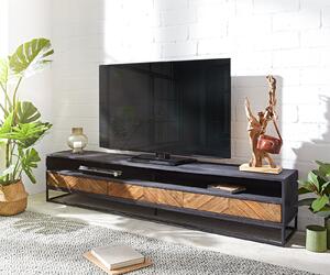 DELIFE TV stolík Famke 200 cm mango teak 2 priehradky 3 zásuvky