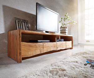 DELIFE TV stolík Live-Edge 190 cm akácia prírodná 4 zásuvky 2 priehradky