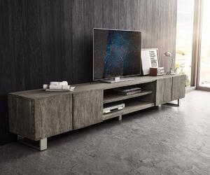 DELIFE TV stolík Live-Edge 300 cm akácia platinová 4 dvierka 2 priehradky