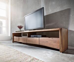 DELIFE TV stolík Live-Edge 230 cm masívna akácia hnedá 4 zásuvky