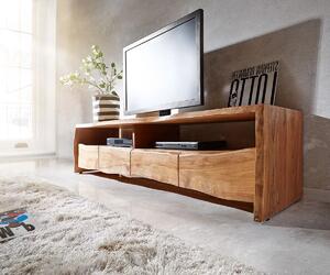 DELIFE TV stolík Live-Edge 230 cm akácia prírodná masívny 4 zásuvky