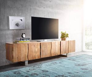 DELIFE TV stolík Live-Edge 220 cm akácia prírodná masívny 6 dvierka