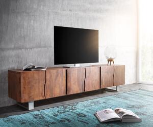 DELIFE TV stolík Live-Edge 220 cm akácia hnedá masívny 6 dvierka
