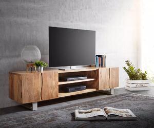 DELIFE TV stolík Live-Edge 200 cm akácia prírodná 4 dvierka 2 priehradky