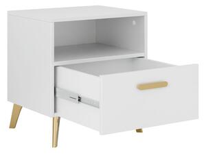 Mirjan24 Nočný stolík Rostiw 1SZ, Farby: biela / biely lesk + zlatá 5903211401749