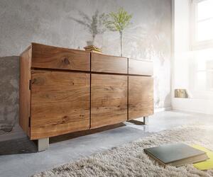 DELIFE Komoda Live-Edge 147 cm akácia prírodná 3 dvierka 3 zásuvky