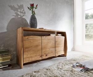DELIFE Komoda Live-Edge 145 cm akácia prírodná 3 dvierka