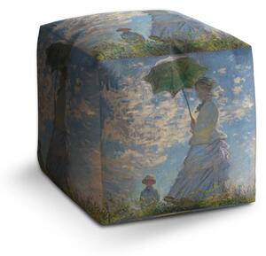 Sablio Taburet Cube Dáma so slnečníkom - Claude Monet - 40x40x40 cm