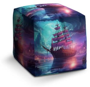 Sablio Taburet Cube Magická plachetnica pod mesiacom - 40x40x40 cm