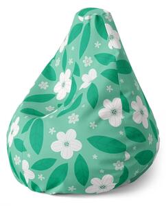 Sablio Sedací vak Pear Biele kvety s lístkami - 70 x 95 x 15 cm