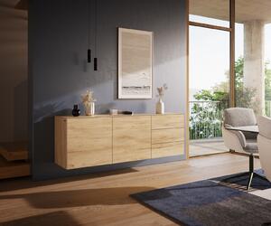DELIFE Komoda Cuor 180 cm keramika Laminam® Sabbia dubová farba 2 dvierka 3 zásuvky závesná