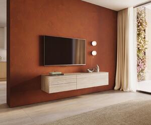 DELIFE TV stolík Cuor 180 cm keramika Laminam® Travertino Bianco krémovo biela 1 výklopné dvierka 2 zásuvky závesné
