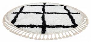 Kusový koberec Shaggy Cross biely kruh 120cm