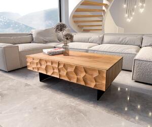 DELIFE Konferenčný stolík Solu 120x70 cm akácia prírodná 4 zásuvky závesná kovová podstava čierna 3D čelá