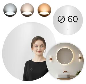 LED zrkadlo do kúpeľne okrúhle nástenné 60 cm 3 farby dotykový spínač ModernHome
