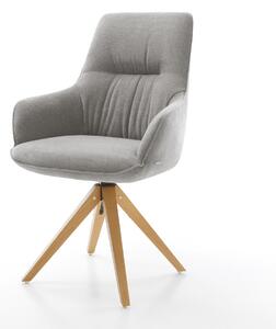 DELIFE Jedálenská stolička Zelia-Flex s opierkami texturovaná látka mäkká sivá drevená podstava hranatá prírodná 180° otočná vrecková pružina