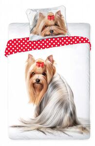 Biele bavlnené posteľné obliečky s motívom psíka 2 časti: 1ks 160 cmx200 + 1ks 70 cmx80