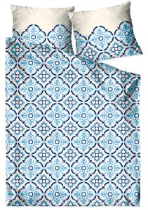 Modré vzorované obliečky z bavlneného saténu najvyššej kvality 3 časti: 1ks 200x220 + 2ks 70 cmx80