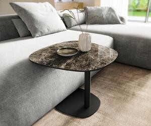 DELIFE Konferenčný stolík Edge zaoblený 60x60 cm keramika Laminam® Emperador Extra Lucidato tmavohnedá Eleny kov čierna
