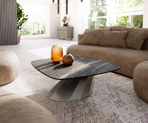 DELIFE Konferenčný stolík Edge zaoblený tvar 90x90 cm keramika Laminam® Noir Desir hnedá Parabi metalická strieborná