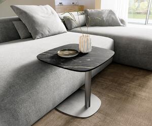 DELIFE Konferenčný stolík Edge zaoblený 50x50 cm keramika Laminam® Noir Desir hnedá Eleny nerezová oceľ kefovaná