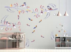 Moderná nálepka na stenu s efektom vodových farieb vtáčiky a jarabina 80 x 160 cm