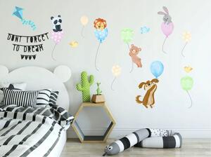 Farebná nálepka do detskej izby zvieratká s balónmi 120 x 240 cm