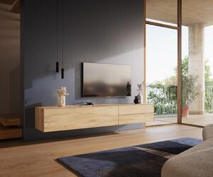 DELIFE TV stolík Cuor 220 cm keramika Laminam® Sabbia dubová farba 1 výklopné dvierka 2 zásuvky závesný