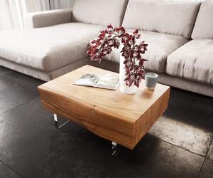 DELIFE Konferenčný stolík New Live-Edge 80x60 cm akácia prírodná 2 zásuvky akrylová podstava