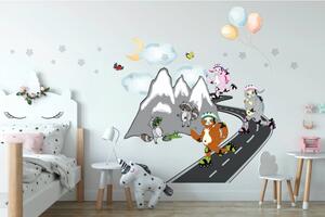 Hravá detská nálepka na stenu leňochody športovci na horách 80 x 160 cm