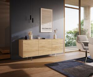 DELIFE Komoda Cuor 180 cm keramika Laminam® Sabbia dubová farba 2 dvierka 3 zásuvky podstava závesná akrylové sklo