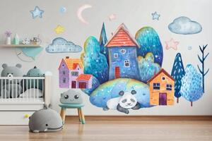 Nádherná nálepka na stenu do detskej izbičky kúzelný nočný svet pandy 100 x 200 cm