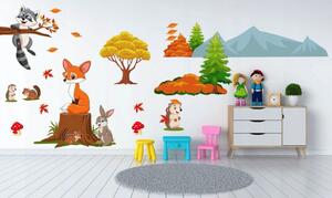 Veselá detská nálepka na stenu zvieratká na jeseň 60 x 120 cm