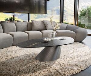 DELIFE Konferenčný stolík Edge organický 140x76 cm keramika Laminam® Noir Desir hnedá Conis metalická strieborná