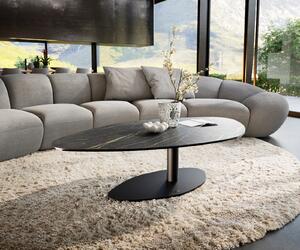 DELIFE Konferenčný stolík Edge organický 140x76 cm keramika Laminam® Noir Desir hnedý Vibany kov čierna
