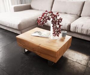 DELIFE Konferenčný stolík New Live-Edge 80x60 cm akácia prírodná 2 zásuvky tenká podstava nerezová oceľ kefovaná