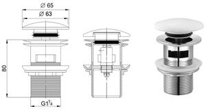 Cersanit, keramická kovová zátka typu ClickClack s prepadom, biela, K99-0184