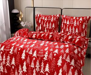 Obliečky mikroplyš CHRISTMAS TREES červené + plachta mikroplyš SOFT 90x200 cm biela